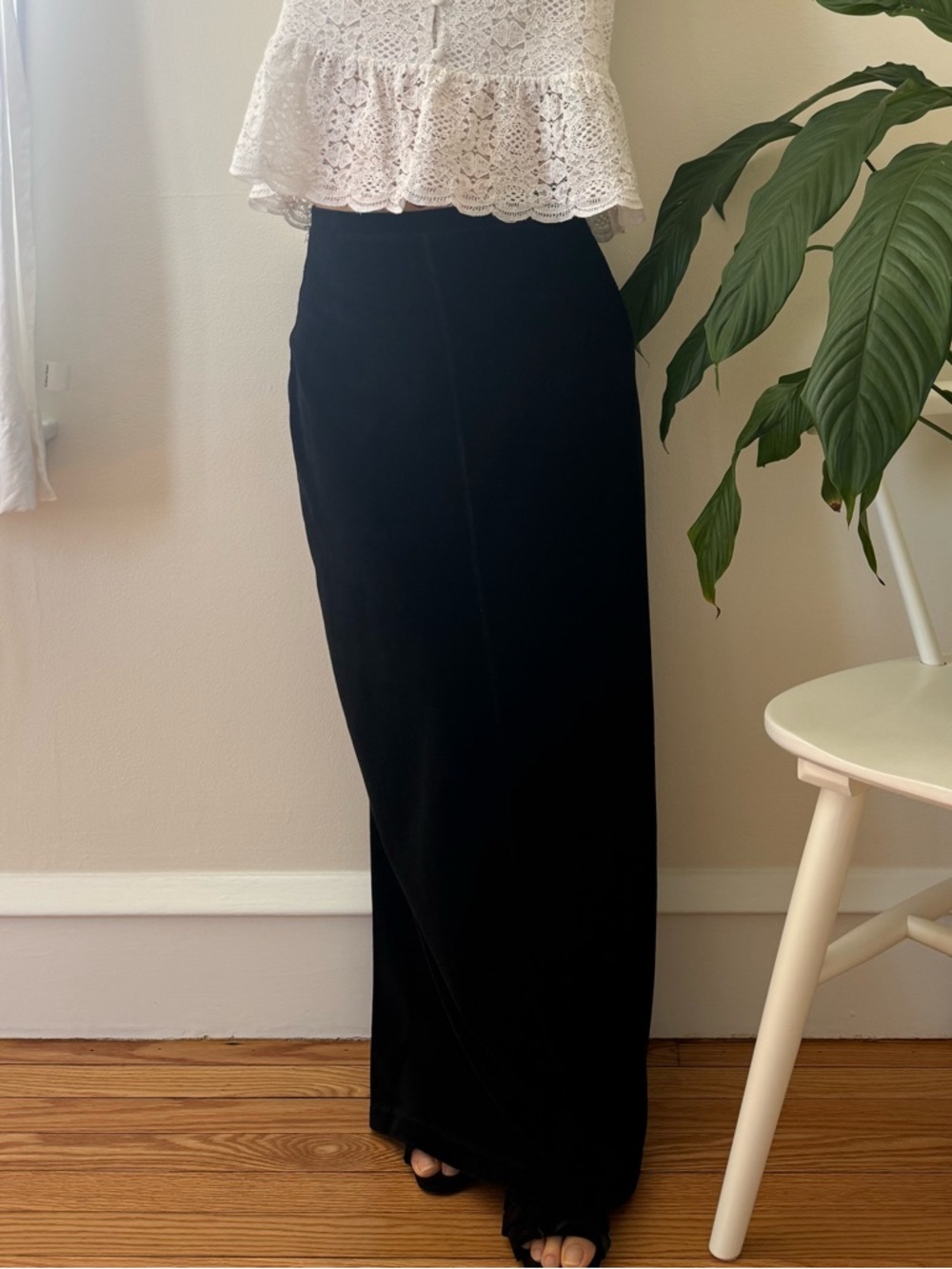 J Jill Cotton Blend Ribbed Velvet Black Long Skirt Elastic Waistband Size XS